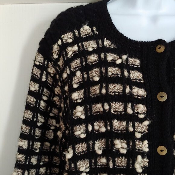 The Peruvian Connection Textured Bubble 3D Knit Wool Button Cardigan Old Money S - Picture 3 of 12